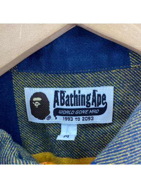 A BATHING APE 長袖シャツ チェックシャツ/イエロー/M