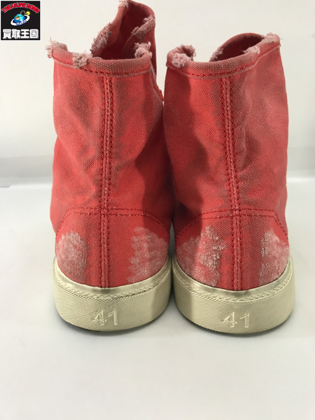 靴 Worn Effect Fabric Sneakers 赤 (27cm)