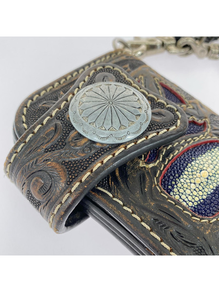 長財布 スティングレイ カービング 黒