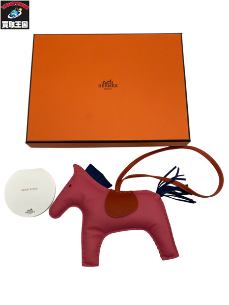 HERMES エルメス バッグチャーム ロデオGM レザー ローズアザレ ブリック ブルードマルト アクセサリー