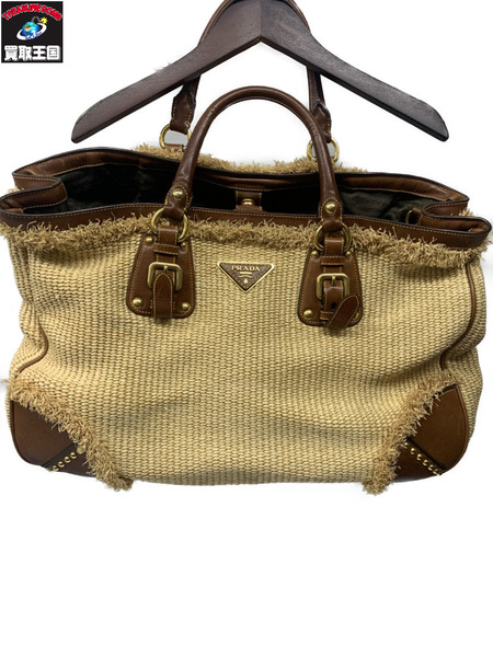 ハンドバッグ PRADA ストローバッグ ブラウ ン
