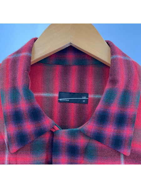LAD MUSICIAN 長袖シャツ 22ss チェックオンブレタータンチェックシャツ 42 レッド