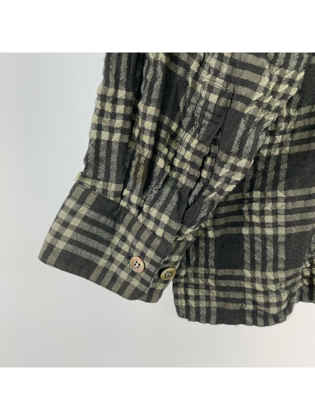 ISSEY MIYAKE 長袖シャツ バンドガラー 比翼 グレー チェック (M)
