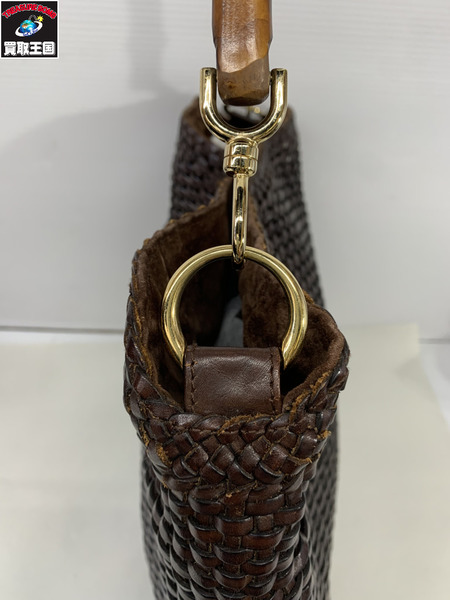ハンドバッグ GUCCI バンブー編み込み2WAYバッグ 茶 裏地スウェード