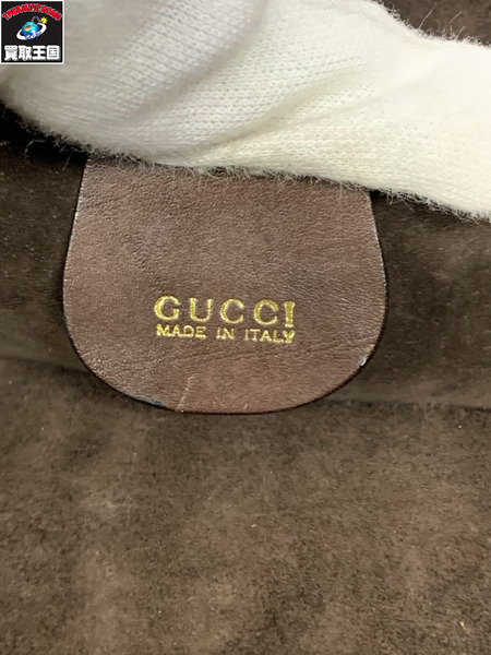 ハンドバッグ GUCCI バンブー編み込み2WAYバッグ 茶 裏地スウェード