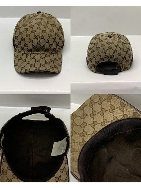 GUCCI ウェブ ストライプ付き GGキャンバス ベースボールキャップ SizeL 本体のみ グッチ GG柄 帽子 野球帽