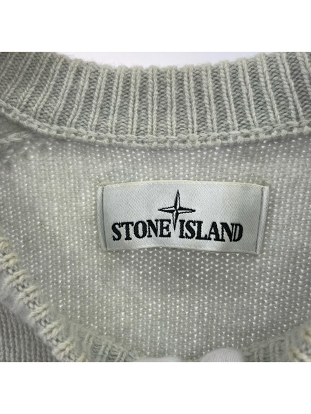 STONE ISLAND 腕章 クルーネックウールニット M ライトブルー 7115552A3