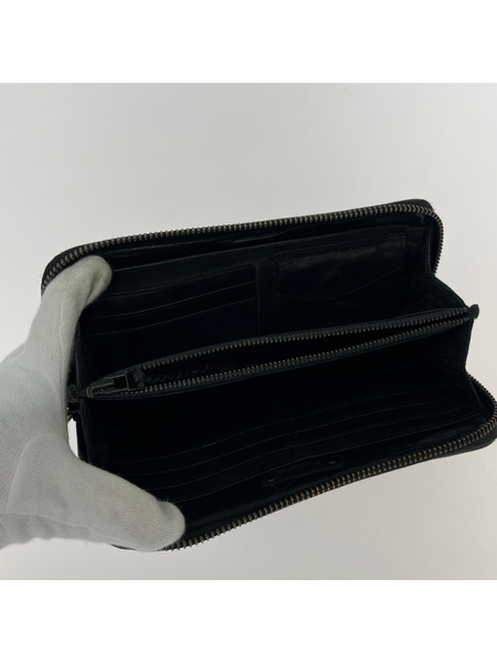 00s KMRii アーカイブ スタッズ ラウンドジップウォレット ブラック