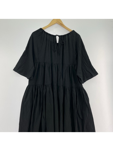 CLANE 半袖ワンピース ダブルフェイスティアードワンピ/BLK