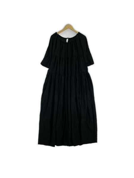 CLANE 半袖ワンピース ダブルフェイスティアードワンピ/BLK