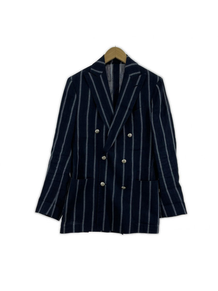 LARDINI ストライプリネンジャケット ネイビー