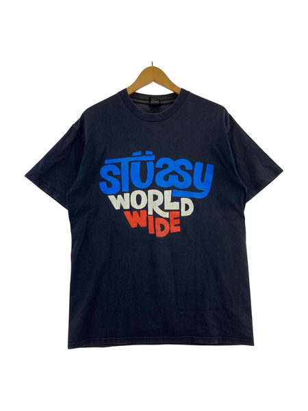 STUSSY 半袖Tシャツ・カットソー WORLD WIDE (M) 紺[値下]