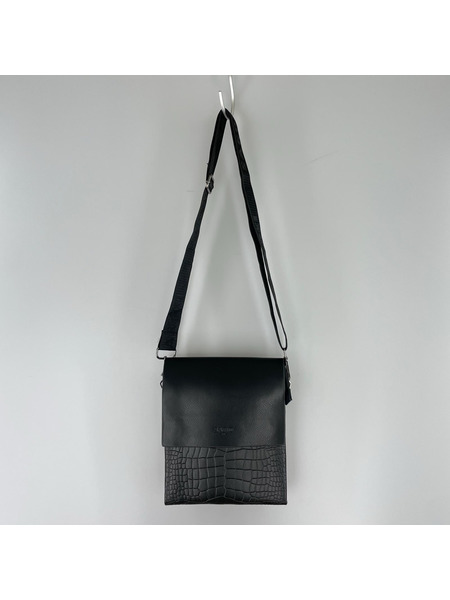 SARO ショルダーバッグ レザークロコ型押シ ショルダーバッグ BLK