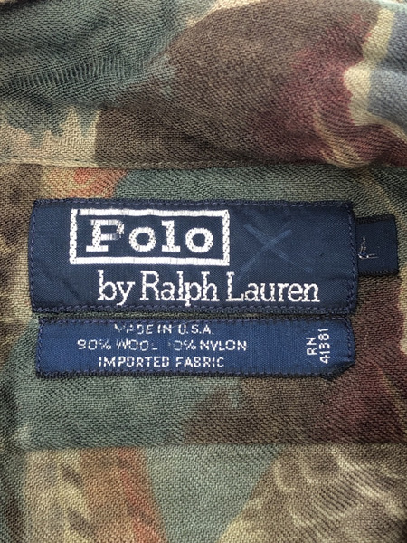 POLO RALPH LAUREN 90s キジ柄 ガーゼ 長袖シャツ 緑 L[値下]