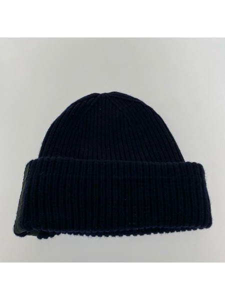 MONCLER ニットキャップ 2ライン カシミヤ混 紺
