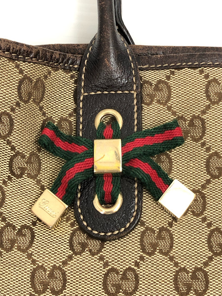 GUCCI プリンシーライン リボン/GG柄 トートバッグ 163805 ※状態考慮