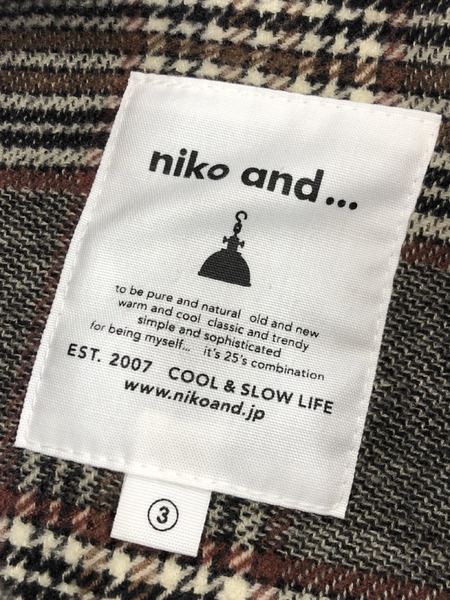 niko and... メルトンチェックステンカラーコート（3）