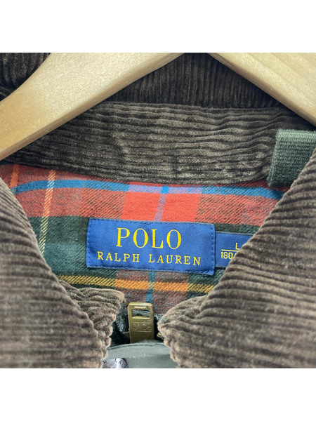 POLO RALPH LAUREN レザーパイピング ダウンジャケット L カーキ
