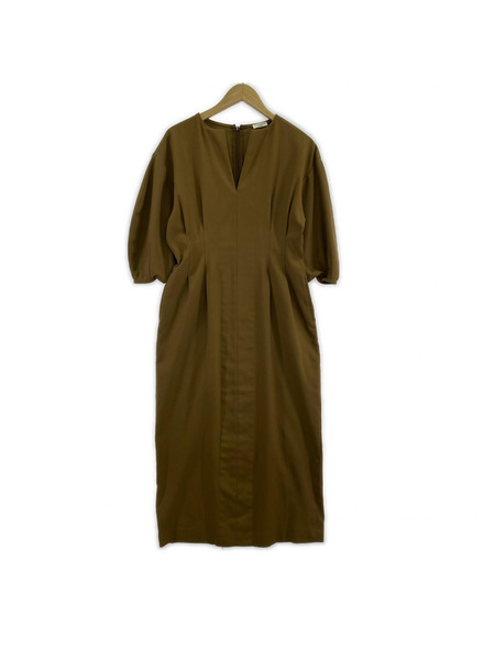 長袖ワンピース VERMEIL par iena ウエストシェイプパフスリーフワンピース 茶[値下]