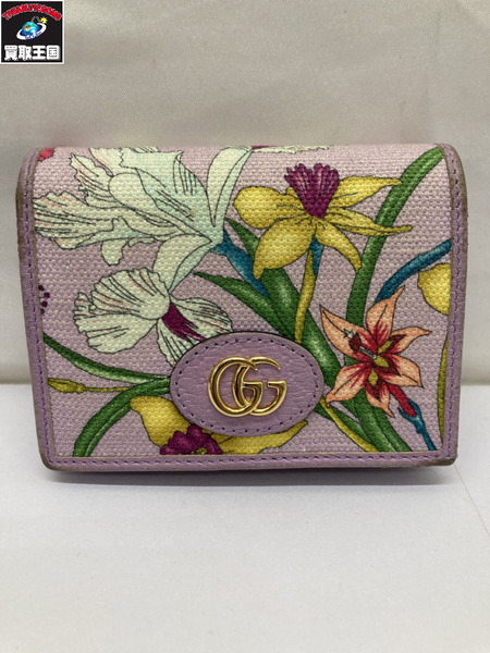 グッチ　コンパクトウォレット フローラプリント コンパクトウォレット  角スレあり[値下]
