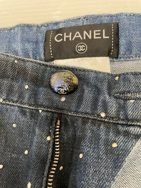 CHANEL ドットデザイン デニムショーツ ロゴボタン 36 P52995V39871