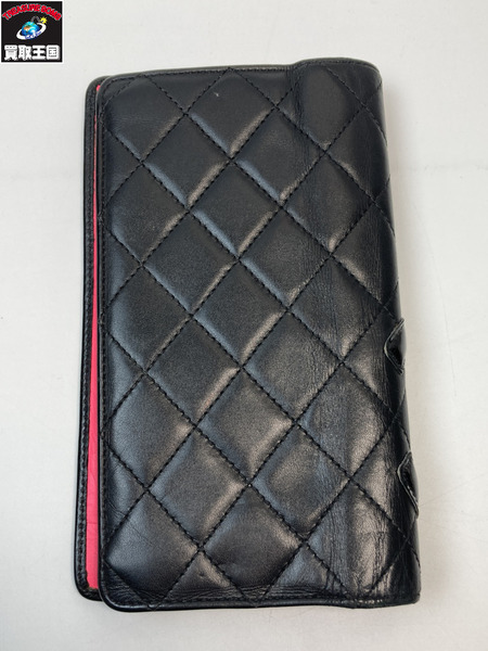 CHANEL シャネル カンボンライン マトラッセ 二つ折り長財布 ブラック ピンク