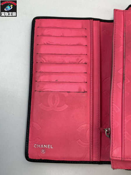 CHANEL シャネル カンボンライン マトラッセ 二つ折り長財布 ブラック ピンク