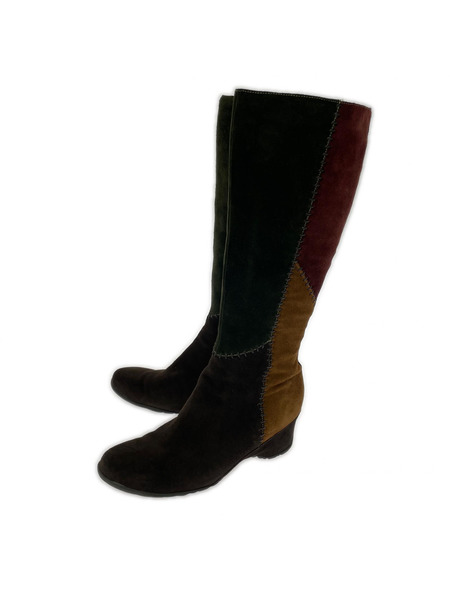 ブーツ ecco ロングブーツ スウェード パッチワーク