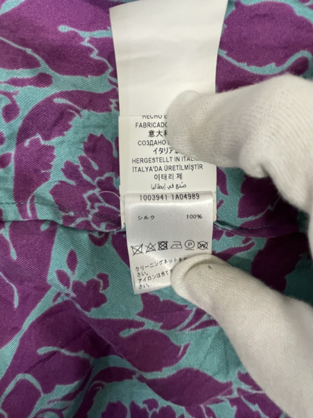 VERSACE バロックプリント シルクシャツ 48 パープル×ターコイズ