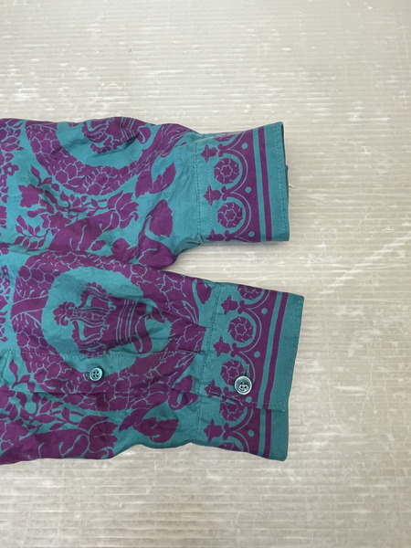 VERSACE バロックプリント シルクシャツ 48 パープル×ターコイズ