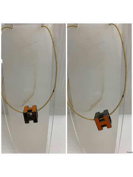 エルメス　HERMES　カージュアッシュ　Ｈキューブ　ネックレス　ペンダント　チョーカー　オレンジ シルバー