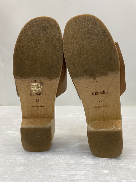 HERMES ケブラール Hロゴ ウッドサンダル 36