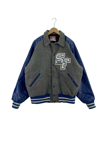 OLD・VINTAGE ジャケット AWARDS USA USA製 袖レザー スタジャン(XL) グレー×ブルー