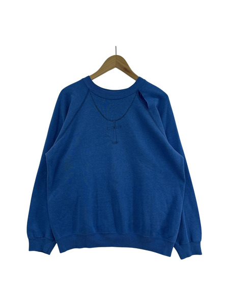 OLD・VINTAGE 80s USA製 HANES ネックレスプリント スウェット 青 L[値下]