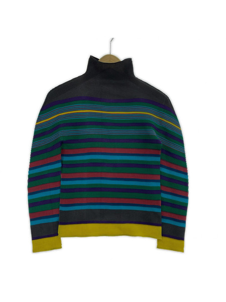 ISSEY MIYAKE Pleated Striped High Neck Pullover