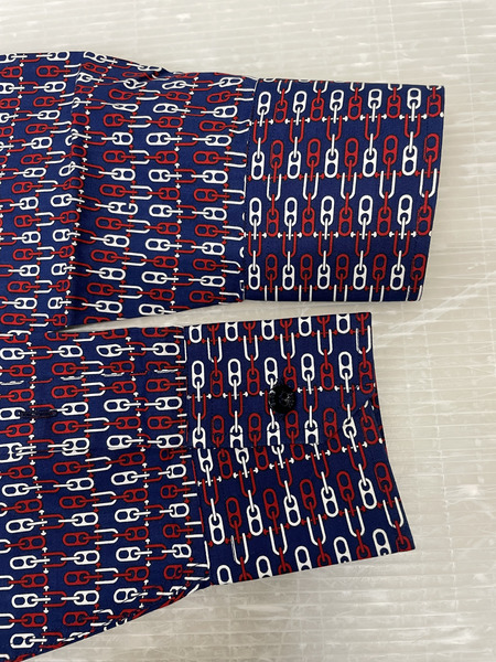 GUCCI 2008 チェーン総柄L/Sシャツ 38 紺[値下]