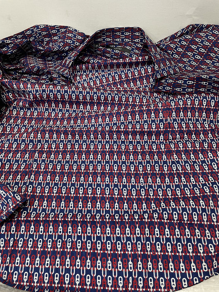 GUCCI 2008 チェーン総柄L/Sシャツ 38 紺[値下]