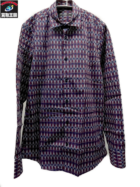 GUCCI 2008 チェーン総柄L/Sシャツ 38 紺[値下]