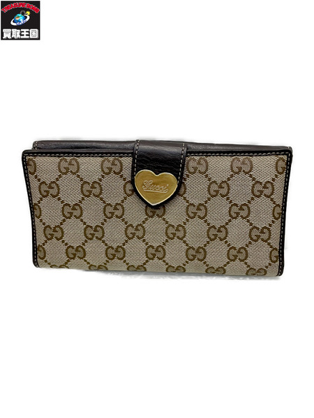 GUCCI GGキャンバス Wホック ハート金具 長財布 203550