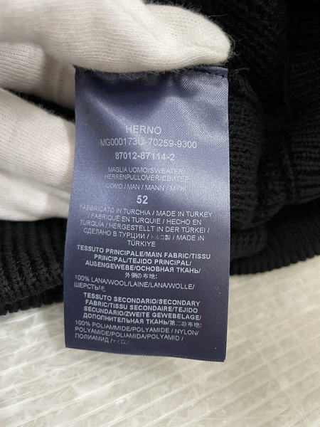 HERNO 袖ナイロンポケット ウールニット 52 ブラック