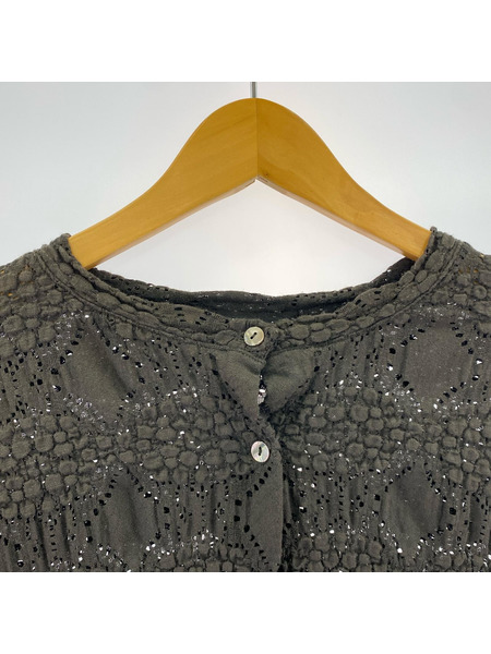 mizuiroind 長袖シャツ シアーレース編ミニットカーデ