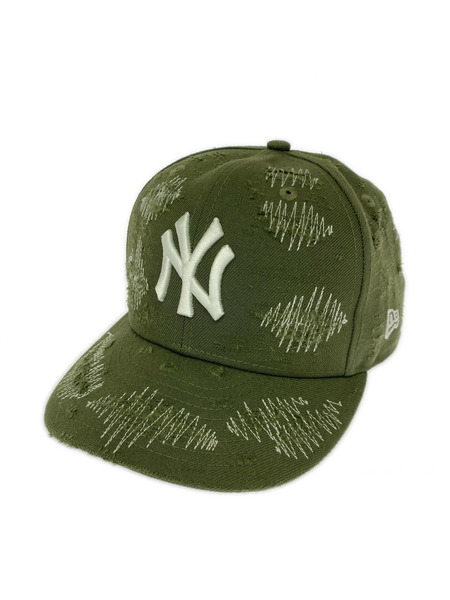 NEW ERA キャップ buzzin clout  LA/ダメージ加工/カーキ/57.7cm