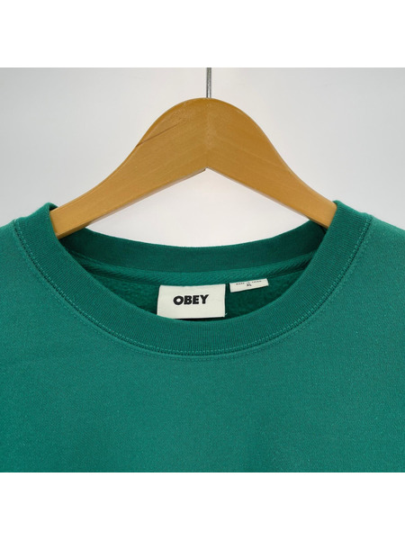 OBEY スウェット・トレーナー 刺繍 緑 (XL)