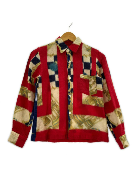 COMME des GARCONS 長袖シャツ 03年 ウール 総柄 赤(S)
