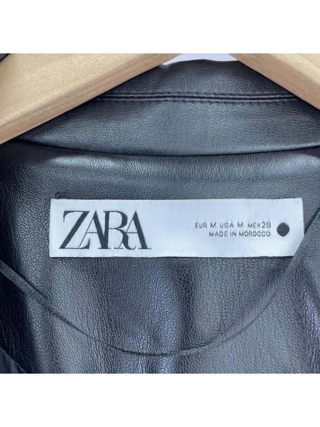 ZARA ジャケット マキシ丈 フェイクレザーベルテッドロングコート 黒