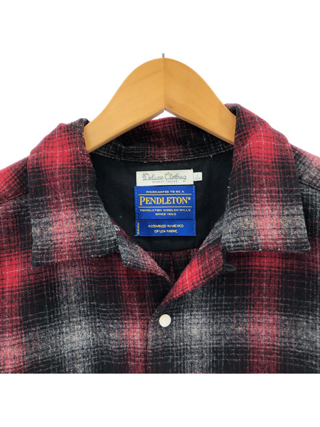 PENDLETON DELUXE CLOTHING オンブレチェック ウールシャツ 赤 (L)