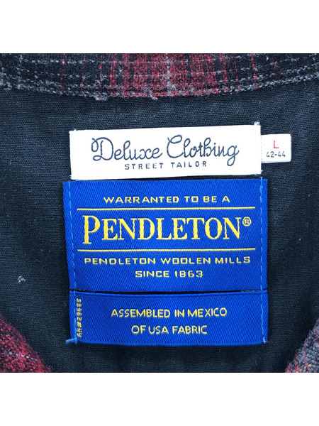 PENDLETON DELUXE CLOTHING オンブレチェック ウールシャツ 赤 (L)