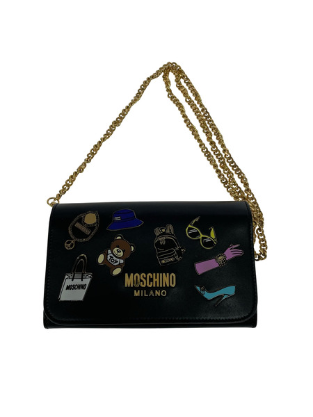 MOSCHINO デザインチェーンウォレット ブラック