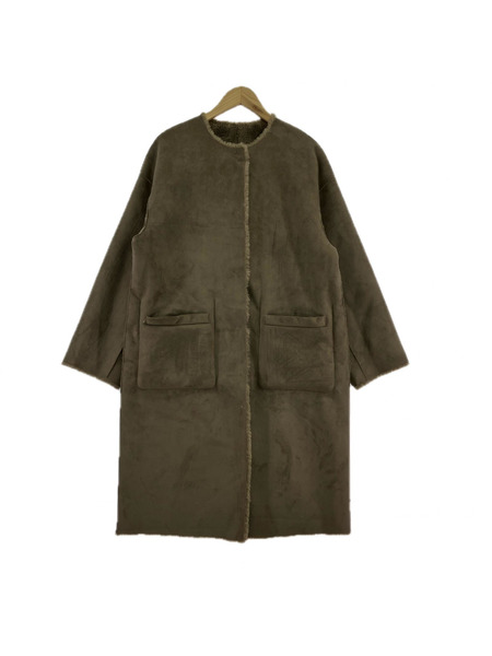 three dots ジャケット リバーシブル エコムートン コート ブラウン