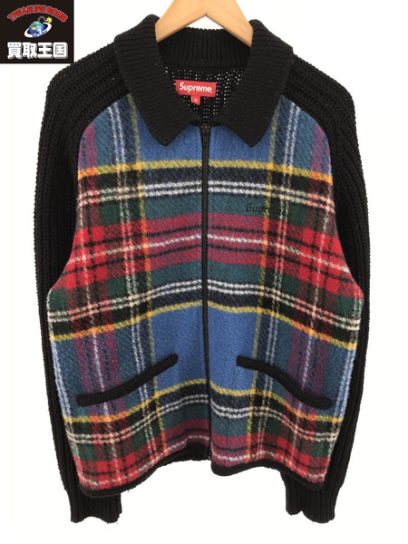 supreme  front plaid zip  sweater